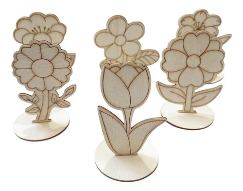 24 Piezas De Adornos De Flores De Madera Para Decorar,