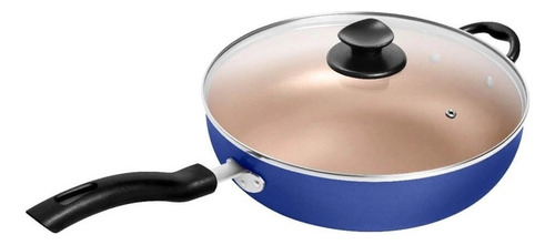 Wok Antiaderente Tampa De Vidro Grande 30cm Tvt - Patolux Cor Azul/creme