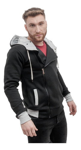 Imagen 5 de 10 de Campera Moda Cierre Cruzado Hoodie Slim Fit Canguro A10