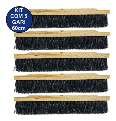 Kit Com 5 Vassoura Escovão Gari Nylon Duro 60cm Sem Cabo