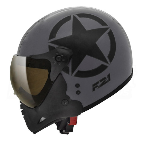 Capacete Moto Estilo Aviador Peels F-21 Us Army Preto Cinza