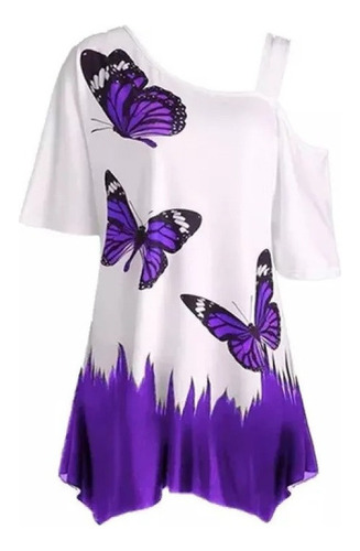 Tops Mujer Hombro Frío Estampado Mariposa Manga Corta