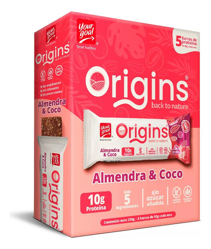 Box De 5 Barras Origins 10g Almendra & Coco - Your Goal