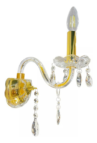 Elegante Aplique Luminario De Caireles Vidrio Lampara Pared Dorado