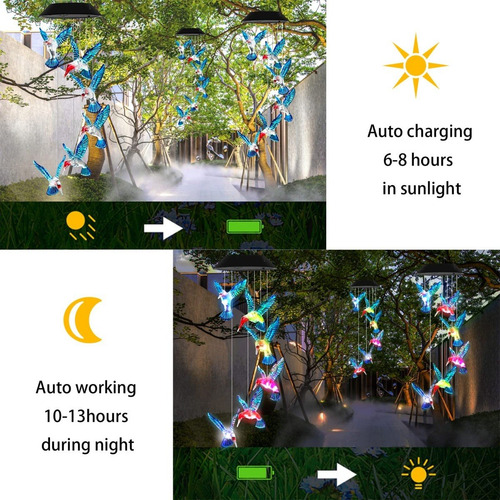 Imagen 5 de 10 de Campana De Viento De Luz Led Solar Multicolor Jardin Terraza