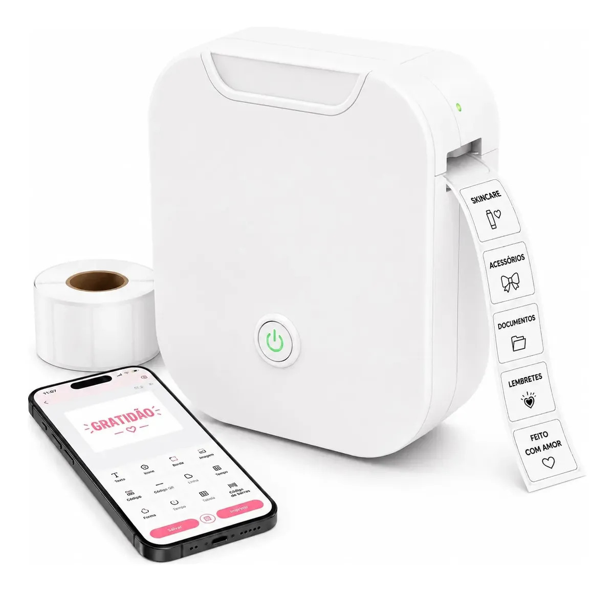 Etiquetadora Portátil Térmica Bluetooth PALADIUMSHOP Mini Impressora Branca