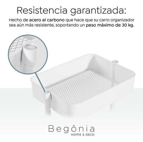 Imagen 6 de 10 de Carro Organizador Begônia De Acero Con 3 Estantes Y Ruedas
