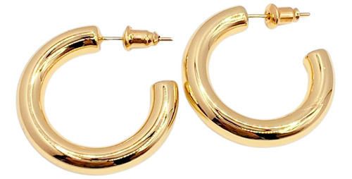 Aros Argollas Tubo, Plata 925, Chapado Oro 14k, 25mm, Regalo