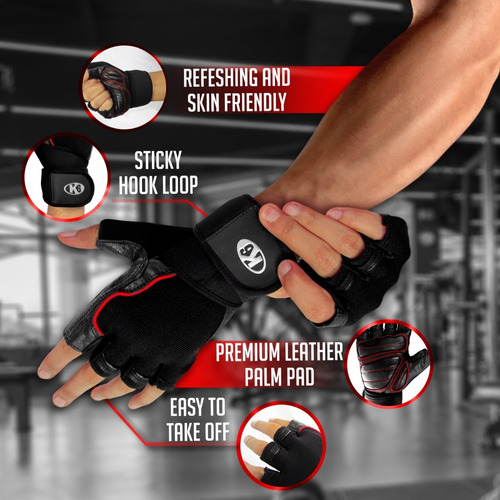 Imagen 6 de 10 de Guantes Para Gimnasio De Cuero Ideal Para Pesas Crossfit Gym