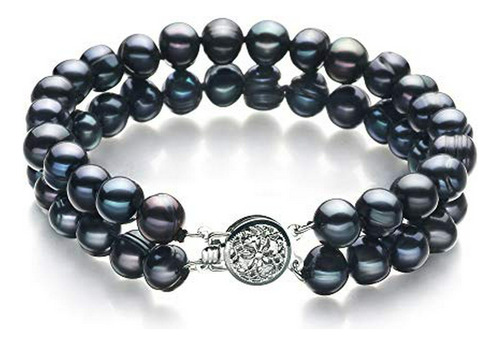 Pulsera De Perlas De Agua Dulce Doble Hebra 925 Plata - Cali