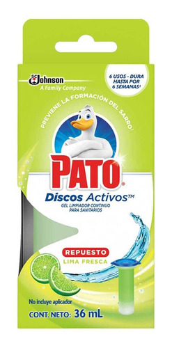 Limpiador De Baños En Gel Pato Discos Activos Lima Fresca Repuesto 36ml