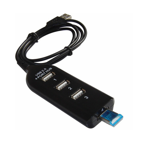 Imagen 3 de 6 de Multiplicador Hub 4 Puertos Usb, Cable Extensión 1m · Negro