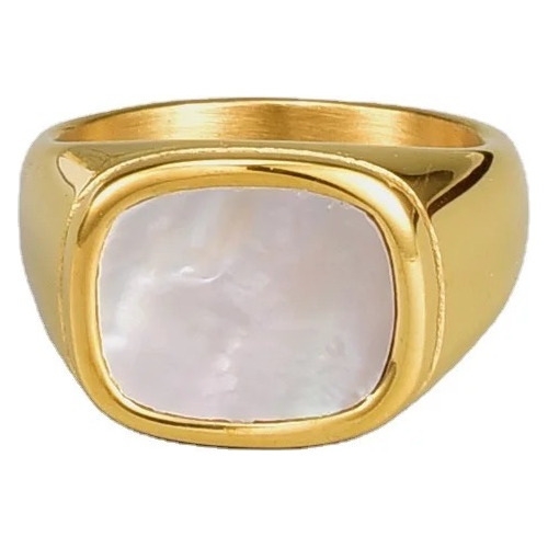 Anillo Cuadrado Madre Perla Onix Baño De Oro 18k