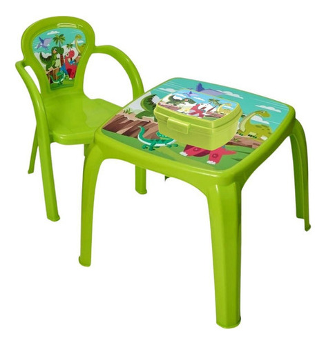 Kit Infantil De Mesa Cadeira E Lancheira Decorados Usual Cor Verde