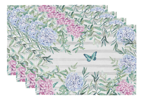 4 Mantel Individual Primavera 12 X 18  Diseño Mariposa