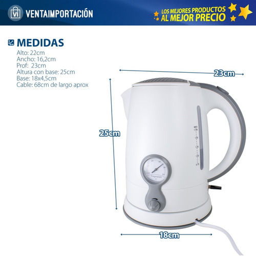 Imagen 5 de 7 de Pava Eléctrica Con Regulador De Temperatura + Termometro