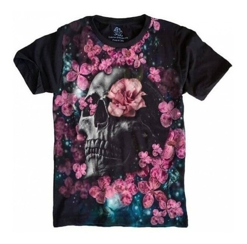 Camiseta Estilosa 3d Fullprint -  Skull Roses Caveira