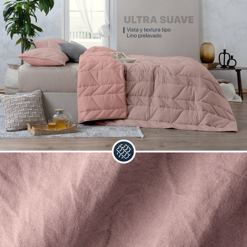 Edredón Duvet Trenzado Matrimonial XL con Fundas de Almohada Esquimal | Textura Tipo Lino, Palo de rosa-rosa