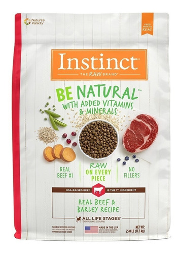 Alimento Instinct Be Natural para perro adulto todos los tamaños sabor carne y cebada en bolsa de 25lb