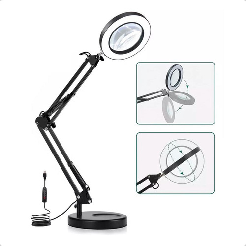 Lupa 8x Bancada Garra Led Ring Light Mesa Manicure Estética 