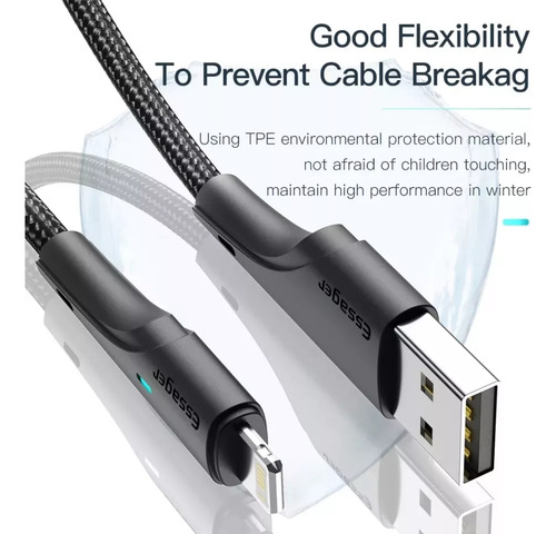 Cable Lightning 2 Metros Led Uso Rudo Para iPhone iPad