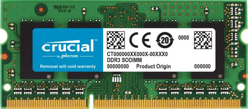 Imagen 2 de 3 de Memoria Laptop Crucial 4gb Ddr3l-1600 Sodimm Ct51264bf160b