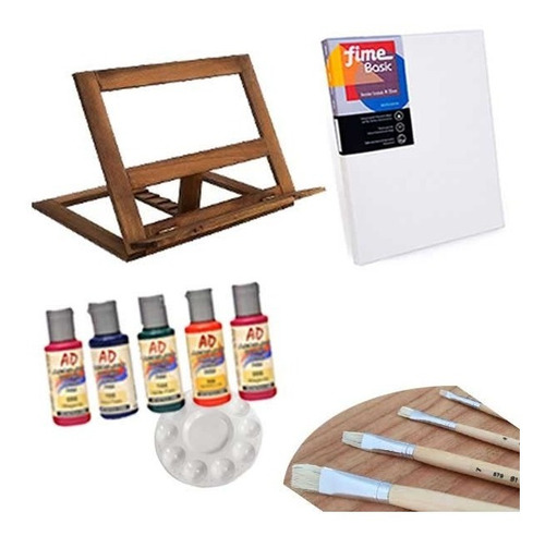 Kit Pintura Atril Mesa Madera  Pinceles Bastidor C13