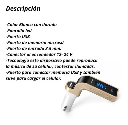 Transmisor Adaptador Bluetooth Para Auto Fm Audio