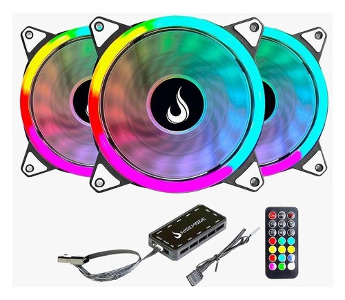 Kit 3 Fans Cooler Led Argb 120mm Rise Energy + Controladora