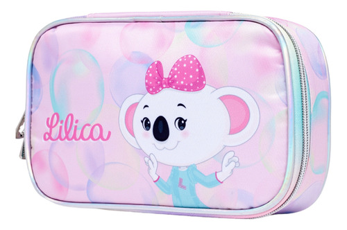 Estojo Box Escolar Lilica Ripilica Com Divisória Bubbles Cor Rosa