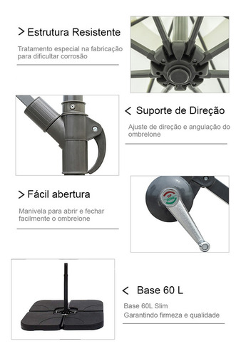 Ombrelone Guarda Sol Praia jardim lateral 3m liso Revomax com Base 60L Cor Azul-marinho