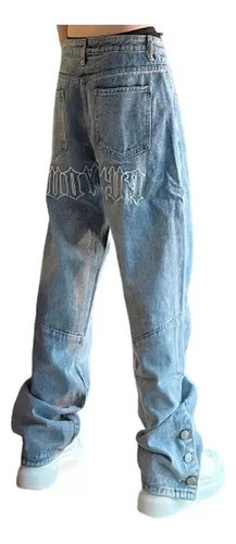 Street Letter Jeans Bordados Pantalones Anchos De Hip-hop