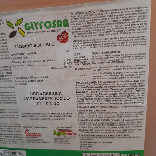 Imagen 2 de 2 de Herbicida Glyfosan Ls - 1 Litro