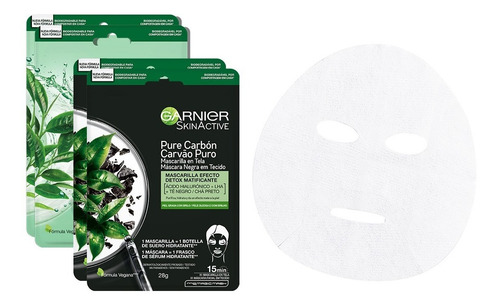 Imagen 5 de 5 de Kit Garnier 4pack: 2 Mascarilla En Tela Té Verde Y 2 Carbón
