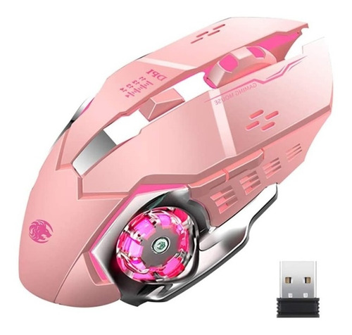 Mouse De Juego Rosado Lion X Inalambrico Led 2400 Dpi 