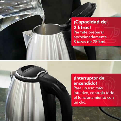 Rca Tetera Eléctrica Acero Inoxidable, Cocina Plateado