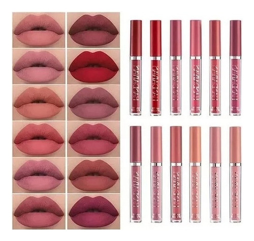 Juego Cosméticos Para Labios Mate, 12 Piezas, Lápiz Labia