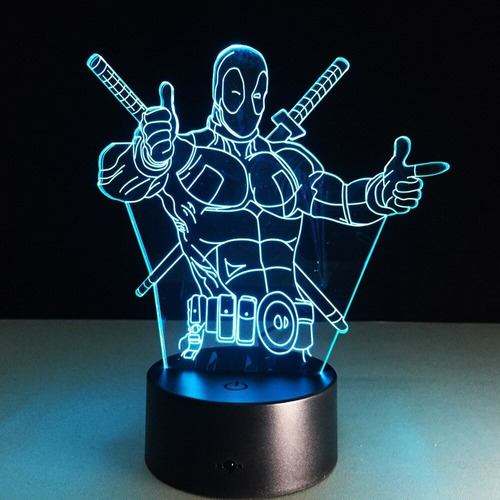 Lámpara Led Deadpool Marvel Superhéroe Base Táctil Rgb Color