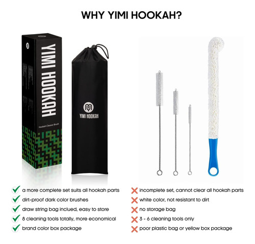 Yimi Hookah Kit De Limpieza | Cepillo De Drenaje Flexible |