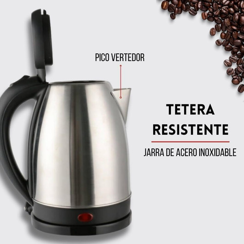 Hervidor 1000w 2 Litros Ideal Para Té Café Y Bebés Calientes Plateado