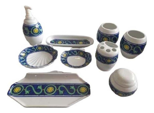 Jogo Para Banheiro 9 Peças Em Porcelana Espanhola Completo