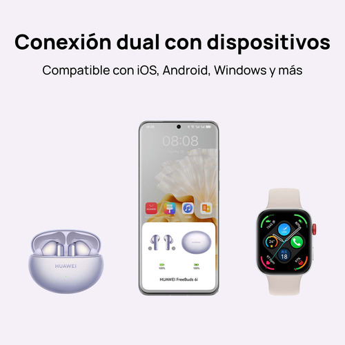 Fone De Ouvido Sem Fio, Huawei Freebuds 6i, Branco Cor Branco mármore