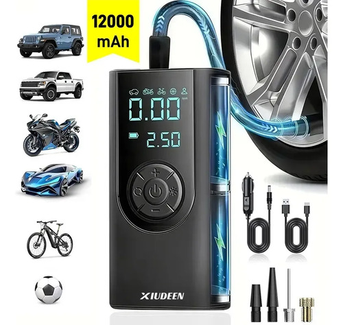 Compresor De Aire Portátil Bombas Aire Inflador De Llanta 150psi Doble Indicación De Presión Recargable Inalámbrico Power Bank Con Luz Led Para,para Auto,Motocicleta,Bicicleta XIUDEEN Aj15