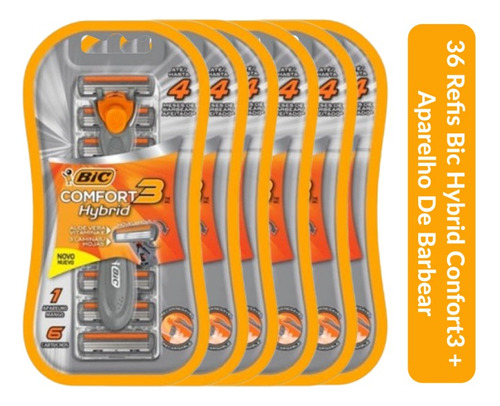 Kit+36 Cartuchos Da Bic Confort3 Hybrid + 6 Aparelhos