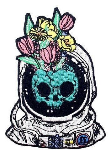 4 Parches Bordados Space Man Skull Astronaut Con Flores