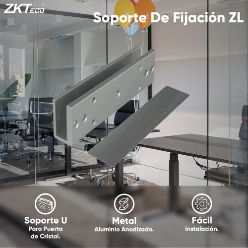 Zkteco Kit Contrachapa Magnética De 200 Kg A 12 Vdc Con Señal Nc Con Soporte En U / Modelo Lm-2805+lmb-280u Para Colocación En Puertas De Vidrio Sin Marco