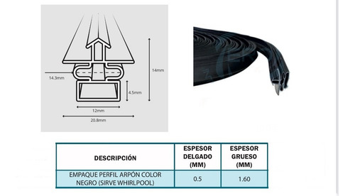 Imagen 4 de 10 de Empaque Puerta Refrigerador Perfil Ceja Arpon Negro Vta X Mt
