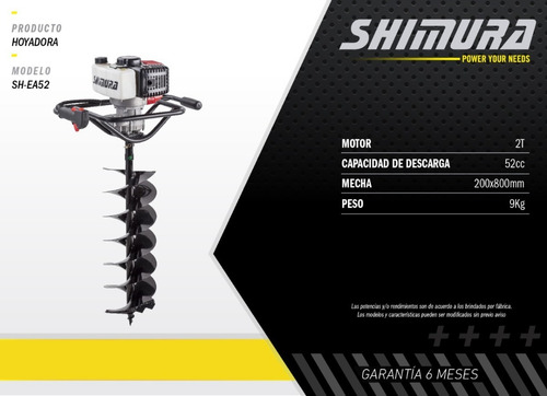Hoyadora 52cc Barreno 800x200mm P/ Colocacion Postes Shimura