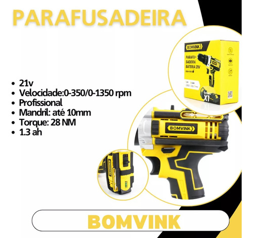 Parafusadeira Furadeira Bateria 21v Bomvink Sem Fio Bom-9961
