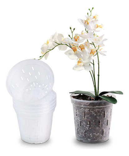 Paquete De 5 Macetas De Plástico Para Orquídeas Con Agujero.